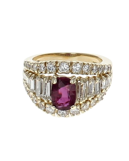 Ruby and Diamond 3 Row Ring in Yellow Gold